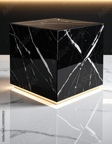 Sleek black cube table with marble pattern