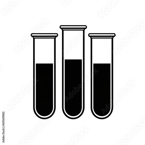 Three laboratory test tubes filled with liquid silhouette isolated on white background