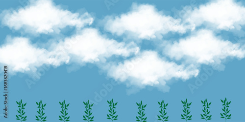 White clouds. Realistic 3d semi transparent cloud in blue sky. Summer rain clouds vector isolated set. Beautiful cloudscape with fluffy cumulus. Outdoor summer floating cloudy heavens
