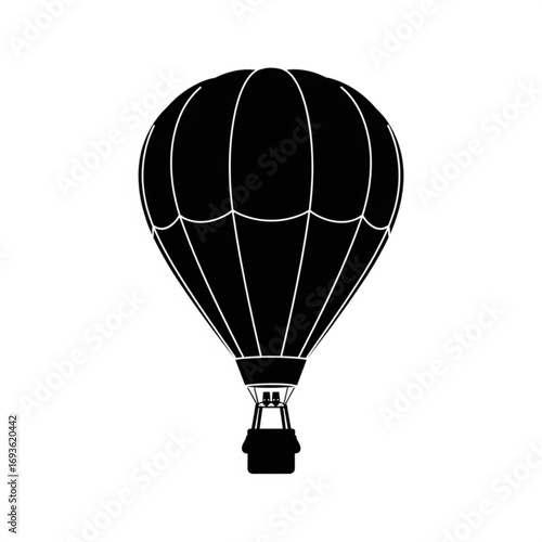 Black hot air balloon silhouette isolated on white background