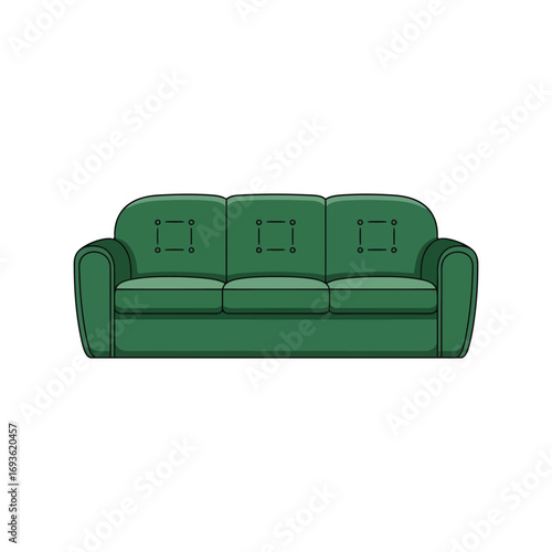 Modern green three seater sofa comfortable upholstered couch furniture interior design element vector