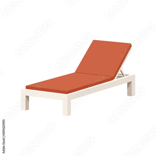 Modern white outdoor chaise lounge with coral cushion relaxing sunbathing summer furniture vector