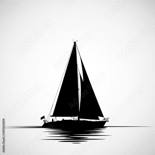 Black sailboat silhouette on water isolated on white background silhouette