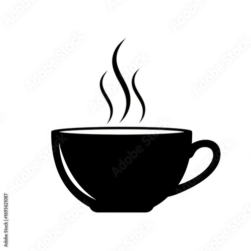 Black silhouette of a steaming coffee cup isolated on white background silhouette