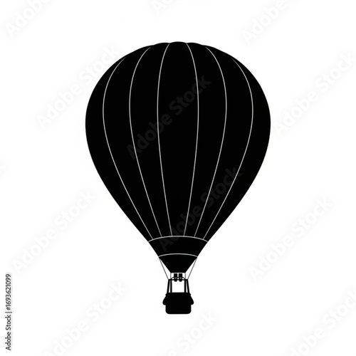 Black hot air balloon silhouette isolated on white background