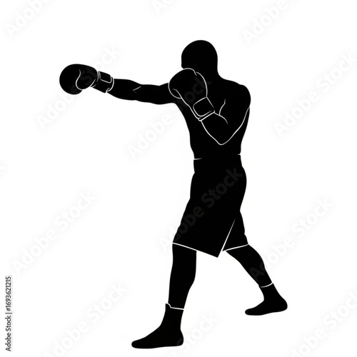 Boxer throwing a punch silhouette isolated on white background