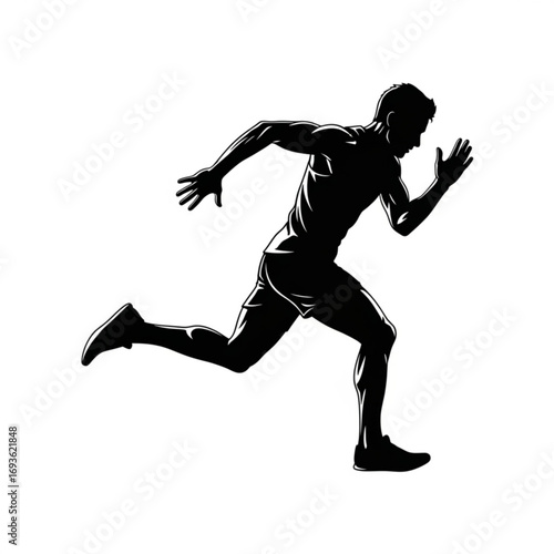 Male runner in motion silhouette isolated on white background