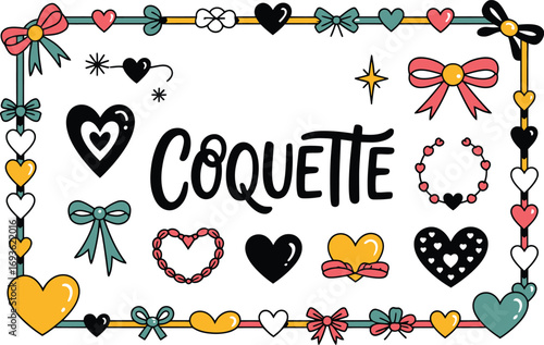 Charming coquette aesthetic design with hearts and bows for cute girly designs and trendy social media posts