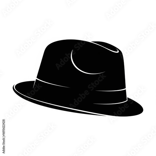 Black fedora hat silhouette isolated on white background