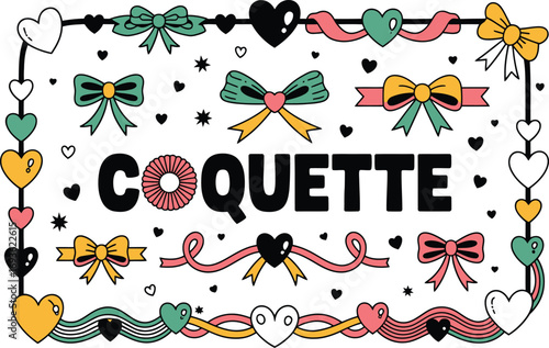 Trendy coquette aesthetic with hearts, ribbons and bows for social media and fashion designs