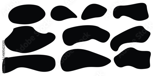 Abstract organic rectangle shapes set. Frame boxes and blobs set. Orange fluid banners set. Amoeba design elements. Freeform hand-drawn splashes. Abstract geometric speech bubbles 