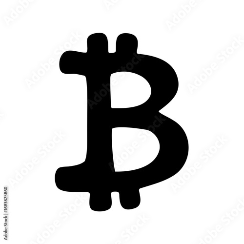 Black and white illustration of the Bitcoin symbol, a digital currency icon