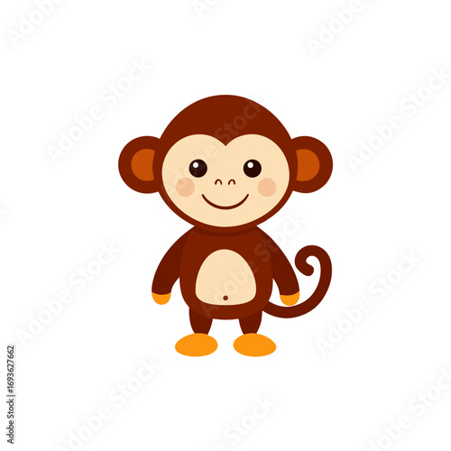 Cute cartoon monkey character with a happy smile