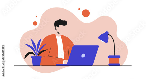Professional man focused on his laptop, illustrating remote work, productivity, and modern business. Ideal for concepts of freelancing, online learning, or digital entrepreneurship.