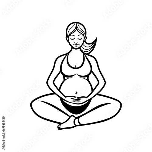 Serene pregnant woman practicing yoga in lotus pose symbolizing health wellness and a peaceful journey towards motherhood and new life. silhouette