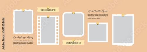 Pictures or photos frame collage, page grid layout abstract photo frames and digital photo wall template