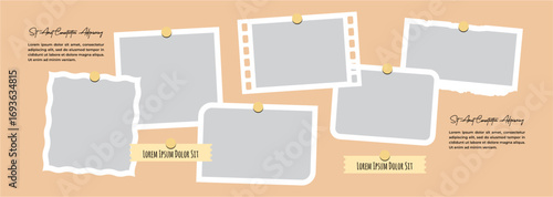 Pictures or photos frame collage, page grid layout abstract photo frames and digital photo wall template