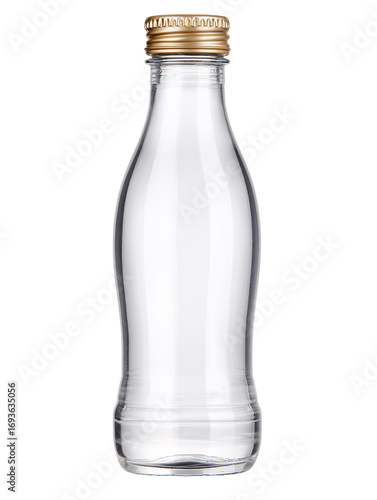 Wallpaper Mural Empty Glass Bottle: A clear glass bottle, captured in a photorealistic, studio setting, its sleek design gleaming against the light. Torontodigital.ca