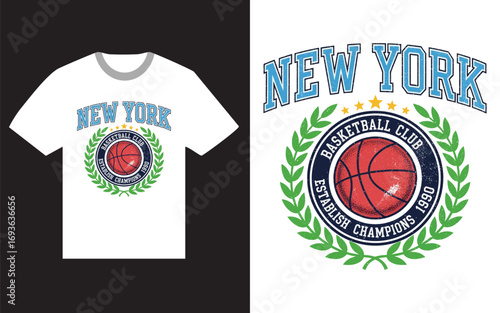 New York Basketball Club T Shirt Design with Vintage Style