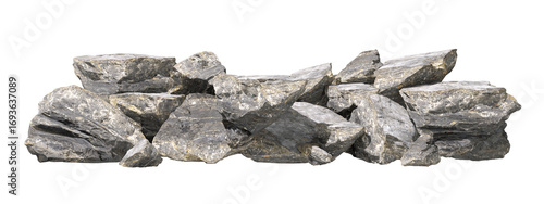 Nature hard grey rocks pile landscaping on transparent backgrounds 3d rendering png