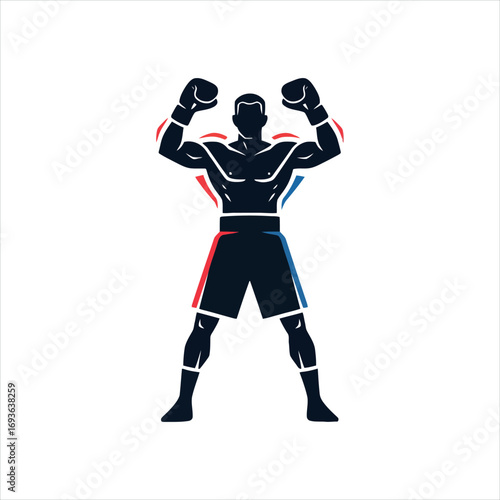 Boxing champion silhouette arms raised victory pose dynamic energy outline figure celebrating triumph athleticism strength competition sport silhouette