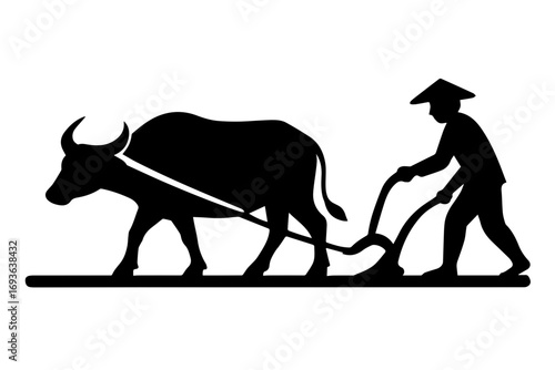 Farmer Plowing with Buffalo