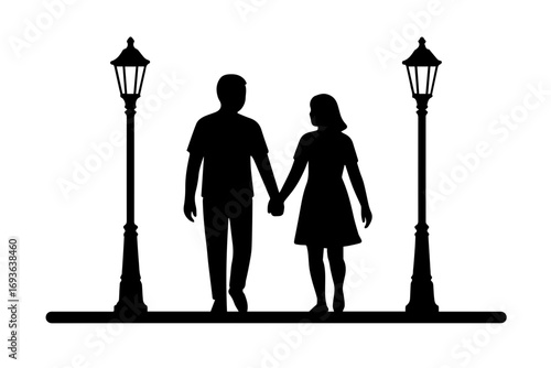 Couple Holding Hands under Streetlights