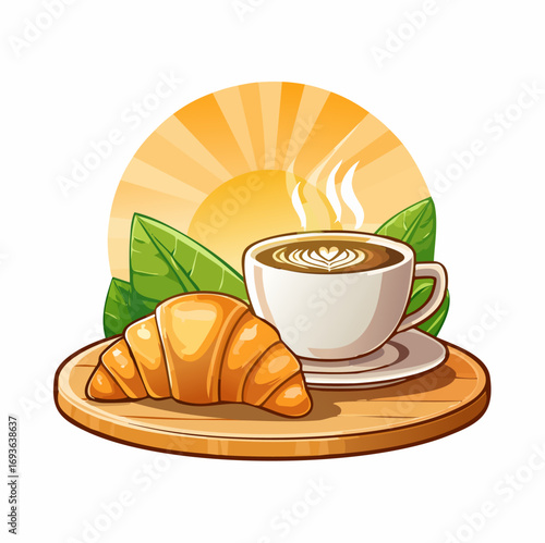  Morning Breakfast with Coffee and Croissant with Sunrise