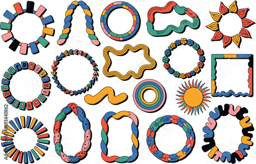 Groovy retro frames and borders add vibrant 70s flair to your designs create a cheerful mood board now