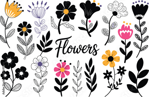 Create gorgeous floral designs with this stylish set of hand-drawn flower elements for your next project