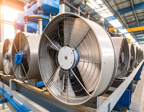 Industrial cooling fans in a factory
