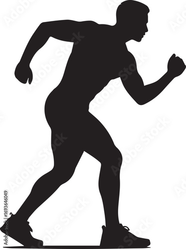 Dynamic silhouette of a fit male athlete running sprinting athlete power strength performance
