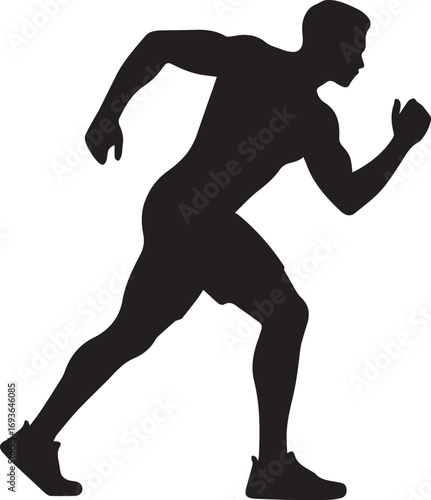 Dynamic silhouette of a muscular fitness athlete running with determination and power