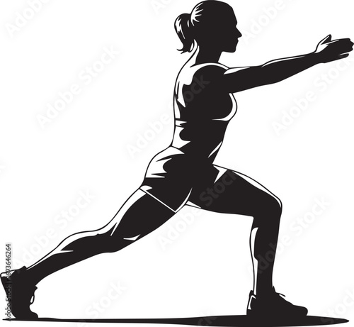 Athletic woman silhouette performing lunge exercise dynamic fitness pose for strength training