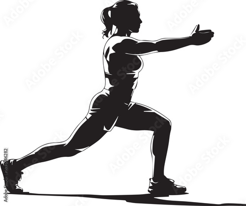 Dynamic fitness silhouette of athletic woman performing a lunge exercise action shot