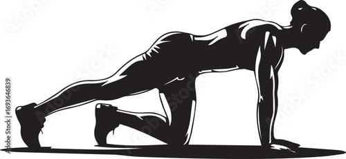 Athletic silhouette of a woman performing a dynamic core strength exercise on all fours