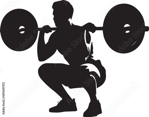 Fitness athlete silhouette doing a barbell squat strength training workout