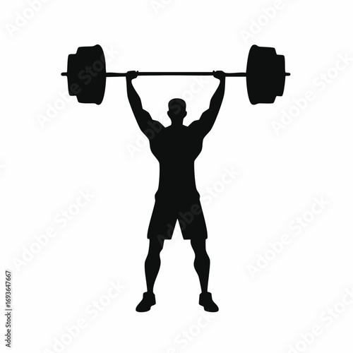 Powerful athlete lifting heavy barbell overhead showcasing strength and dedication in a dynamic pose