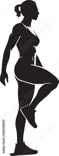 Fitness athlete silhouette dynamic pose ready for action powerful woman training exercise routine