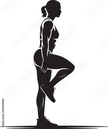 Fit athletic woman silhouette performing a single leg exercise for strong body and toned muscles