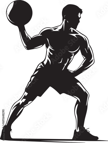 Athletic silhouette of a man performing a medicine ball slam workout intense fitness training