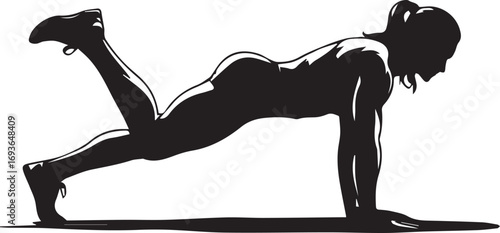 Fit woman silhouette performing plank exercise dynamic pose bodyweight workout