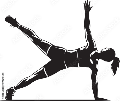 Dynamic fitness athlete silhouette performing side plank exercise strong core strength workout