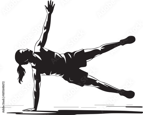 Fitness athlete silhouette woman performing side plank exercise for core strength and balance