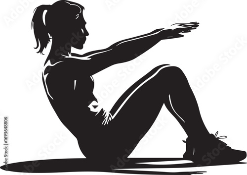 Fitness athlete silhouette performing sit-up exercise dynamic motion strength training silhouette