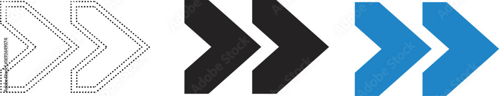 Obraz premium Arrow icon set, direction symbol graphic, forward navigation sign, vector pointer design, minimal style arrows, blue and black arrows