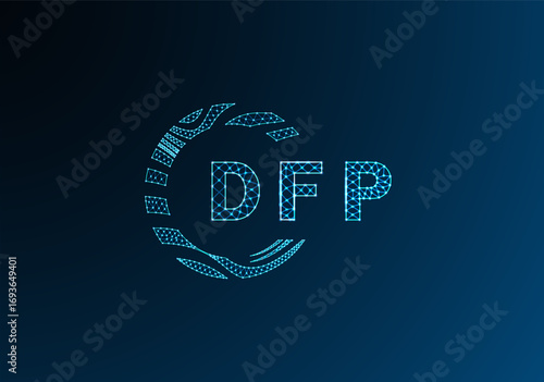 DFP low poly letter logo vector design. DFP lower poly logo design. DFP unique low poly logo design.