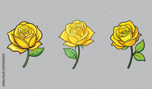 A vector illustration of a vintage bouquet of yellow roses and leaves on a white background