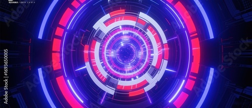 Neon Glowing Sci-fi Circular Tunnel