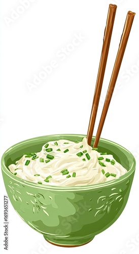 Creamy noodles in a green bowl with chopsticks